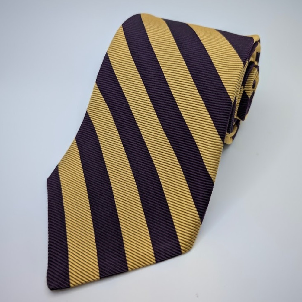 Façonnable Silk Repp Stripe Tie Mens Purple Gold Wide 4x60 Regiment France